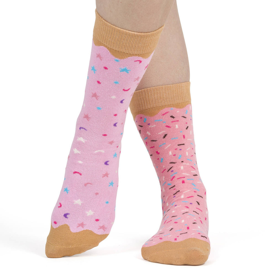 Set mit 2x langen Socken für Frauen SOXO Donuts in einer bunten Schachtel, perfekt als Geschenk