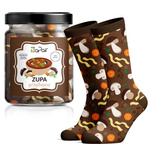 Damen-/Herren-Socken im Geschenkglas Pilzsuppe