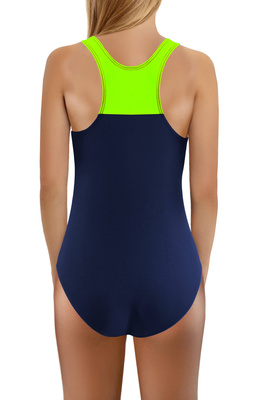 Sesto Senso Mädchen Badeanzug – Einteiliger Schwimmanzug mit UV-Schutz, Elastischer Poliamid-Stoff, Komfortabel und Stilvoll, Verschiedene Größen, Farben: Dunkelblau | Hellgrün, Ideal für Strand und Pool, Hohe Qualität aus Polen