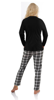 Damen-Schlafanzug Lang Set Schwarz-Weiß