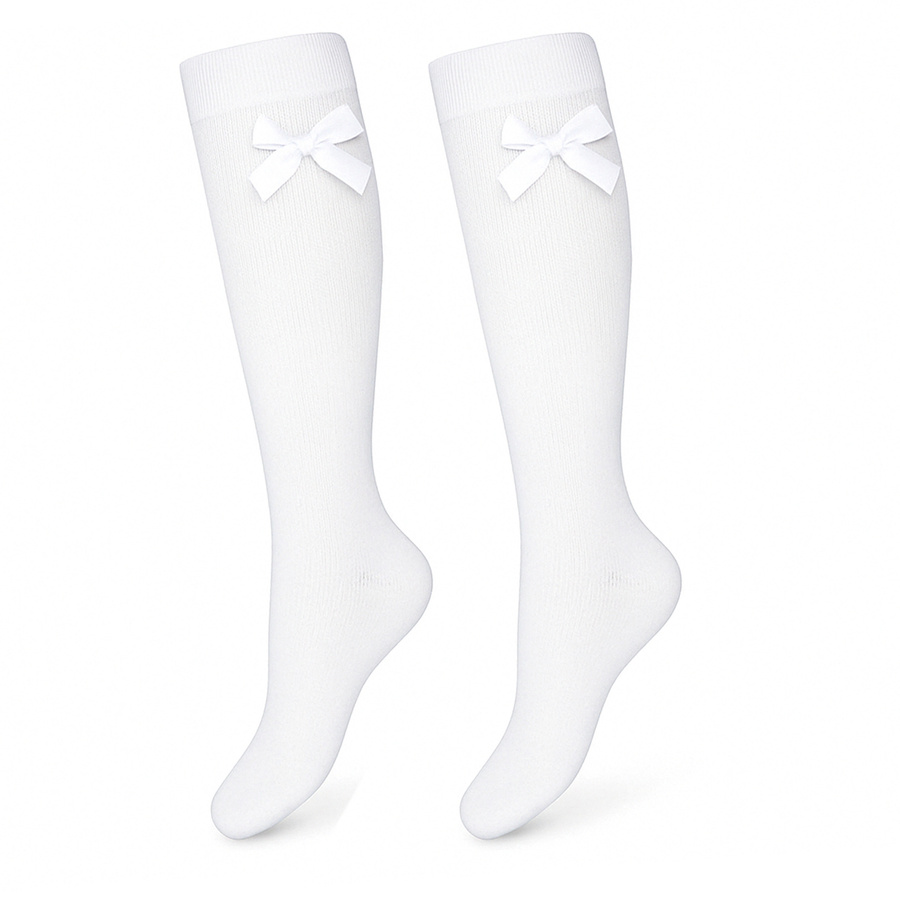 Kinderkniestrümpfe mit Schleife, Farbe Weiß 2, Größe 29-31