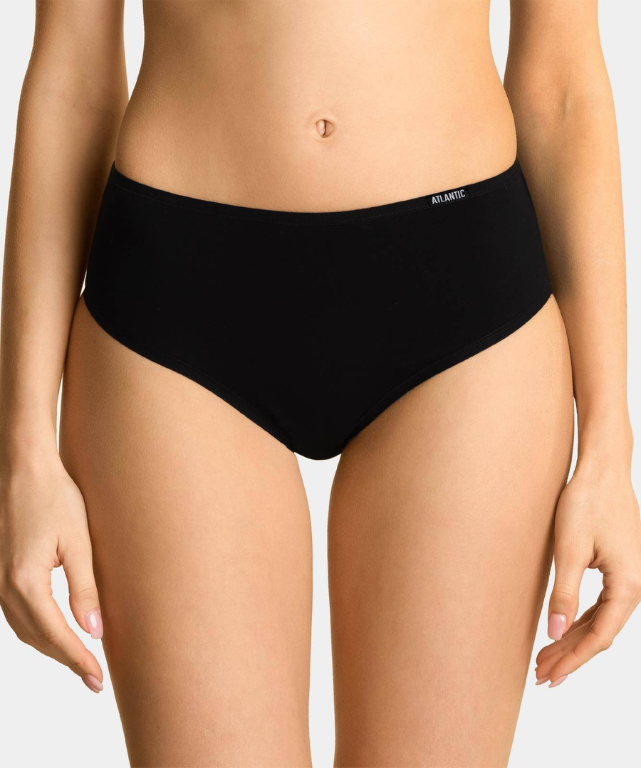 Atlantic Damen Classic Slip Set – Bequeme Unterwäsche aus Baumwoll-Elastan-Mix, Atmungsaktiv, Figi-Design, 3er Pack, Schwarz, Ohne Muster