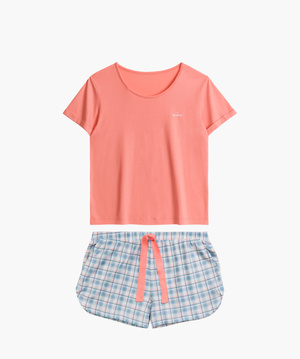 Damenpyjama Nlp-497 Rosa Grau Blau