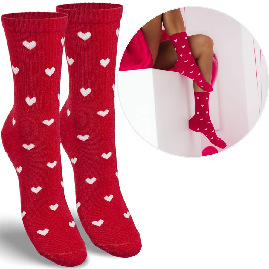 Damen Socken Wzorzyste 200 Rot mit Herzen