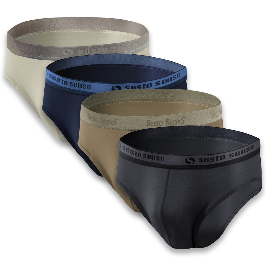 Sesto Senso Herren Baumwoll Slips Set – Bequeme Unterwäsche mit Elastan, Sportlicher Stil, Anatomic Fit, 4er Pack, Beige/Blau/Grau, Für Aktive Männer