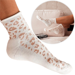 UNIQUE Damen-Halbunterwäsche-Socken Leopardendruck, Farbe beige, Größe 38-41