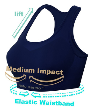 Sesto Senso Damen Seamless Sport-BH – Bequemer Sporttop mit Doppelmaterial, Atmungsaktiv und Schnelltrocknend, Ideal für Fitness und Crossfit, Blau, Poliamid-Elastan Mix