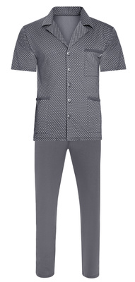 Sesto Senso Herren Pyjama Set – Elegante Kurzarm Schlafanzug mit Anker-Muster, 100% Baumwolle, Knopfleiste, Praktische Taschen, Lange Hose, Geschenkverpackung, Grafit Grau