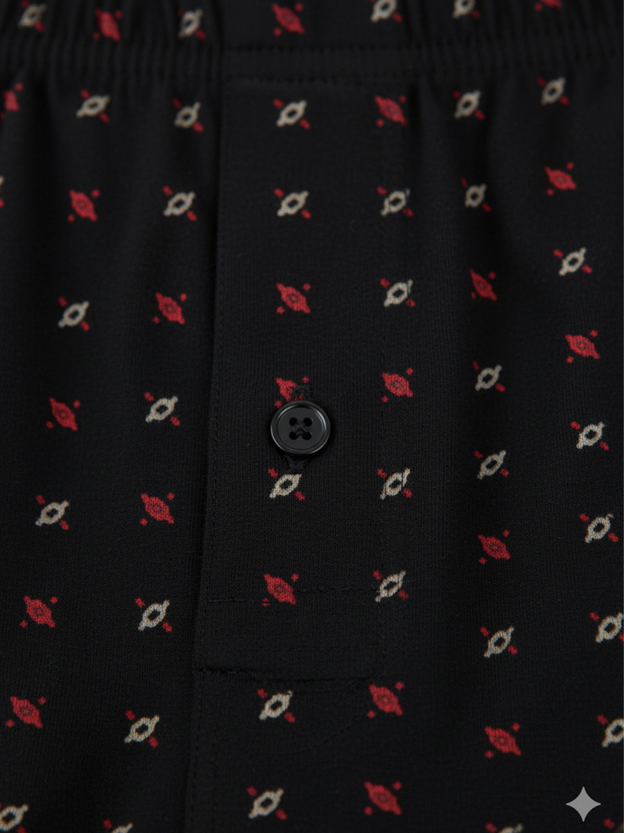 Men's Loose Boxer Shorts with Buttons Black