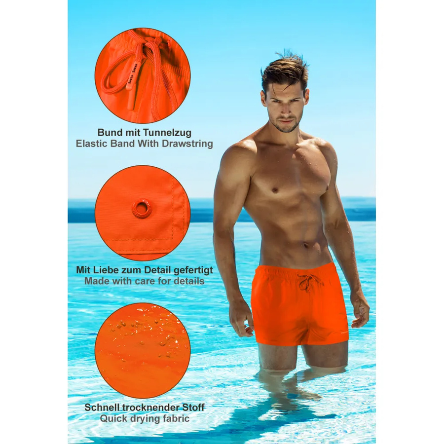 Sesto Senso Herren Badeshorts SZ24 – Schnell trocknend, 100% Polyester, Elastischer Bund, Taschen, Komfortable Netzinnenhose, Ideal für Strand und Pool, Farbe: Orange, Modell: SZ2402, Frühling/Sommer Kollektion