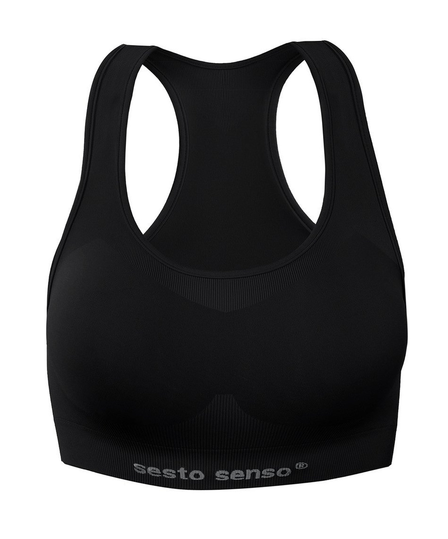 Sesto Senso Damen Seamless Sport Top – Nahtloses Sport-BH-Top mit Thermoregulierung, Atmungsaktiv, Elastisch, Schwarz, Poliamid-Elastan, Fitness & Training
