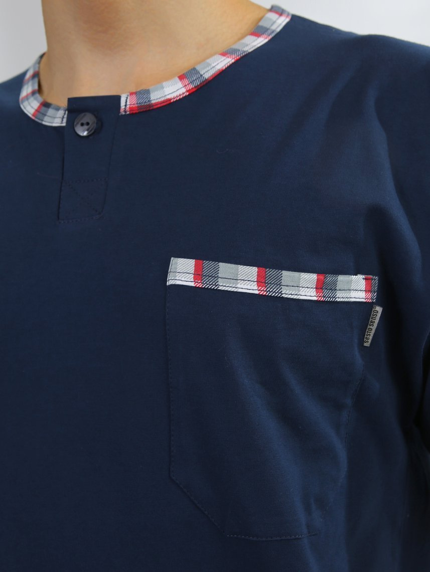 Herrenschlafanzug Kurzarm Kurze Hose Blau