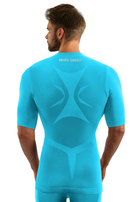 Sesto Senso Herren Thermo Active T-Shirt – Kurzarm, Atmungsaktiv, Nahtlos, Antiallergisch, Elastisch, Sportbekleidung für Fitness & Outdoor, Blau/Türkis, Poliamid, Sportliche Winterkollektion