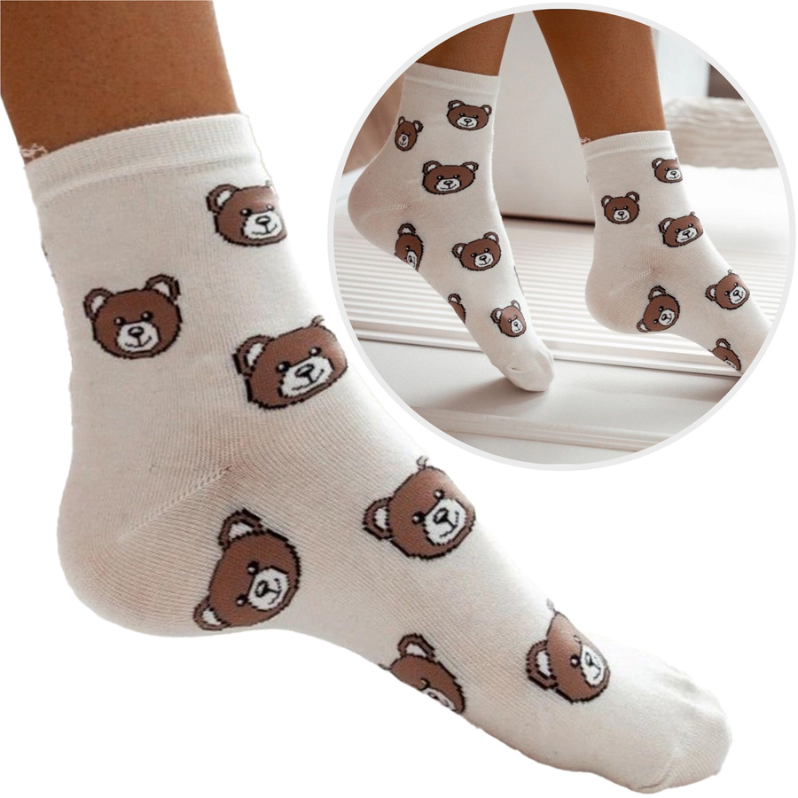 Damen-Teddybär-Kopfsocken, Farbe Beige, Größe 37-41