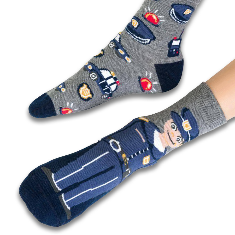 Kindersocken mit Polizistenmotiv. 138 KR329 melange grau