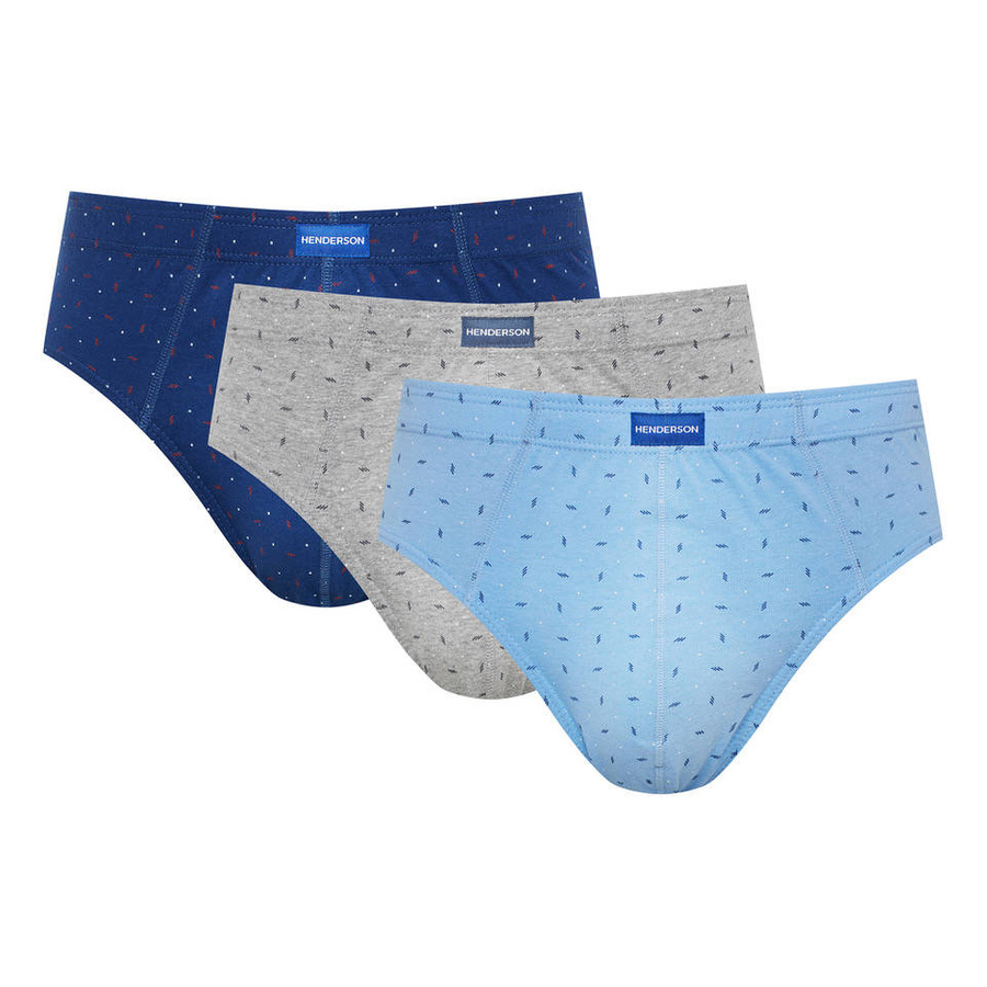 Henderson Herren Baumwoll Slips Set – Bequeme Klassische Unterwäsche, 3er Pack, Kontrastdesign, Große Größen, Farben: Dunkelblau, Hellgrau, Hellblau, Herbst/Winter Kollektion