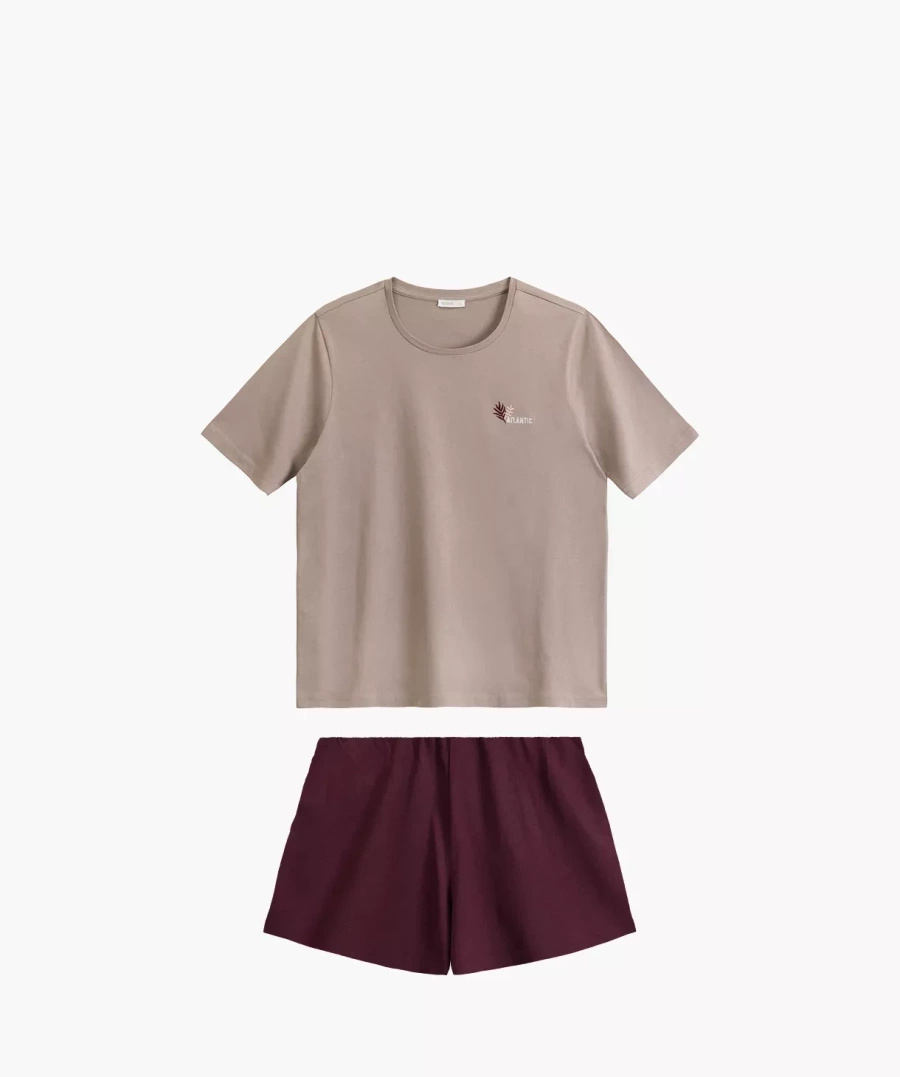 Damenpyjama nlp-498e Beige Rot