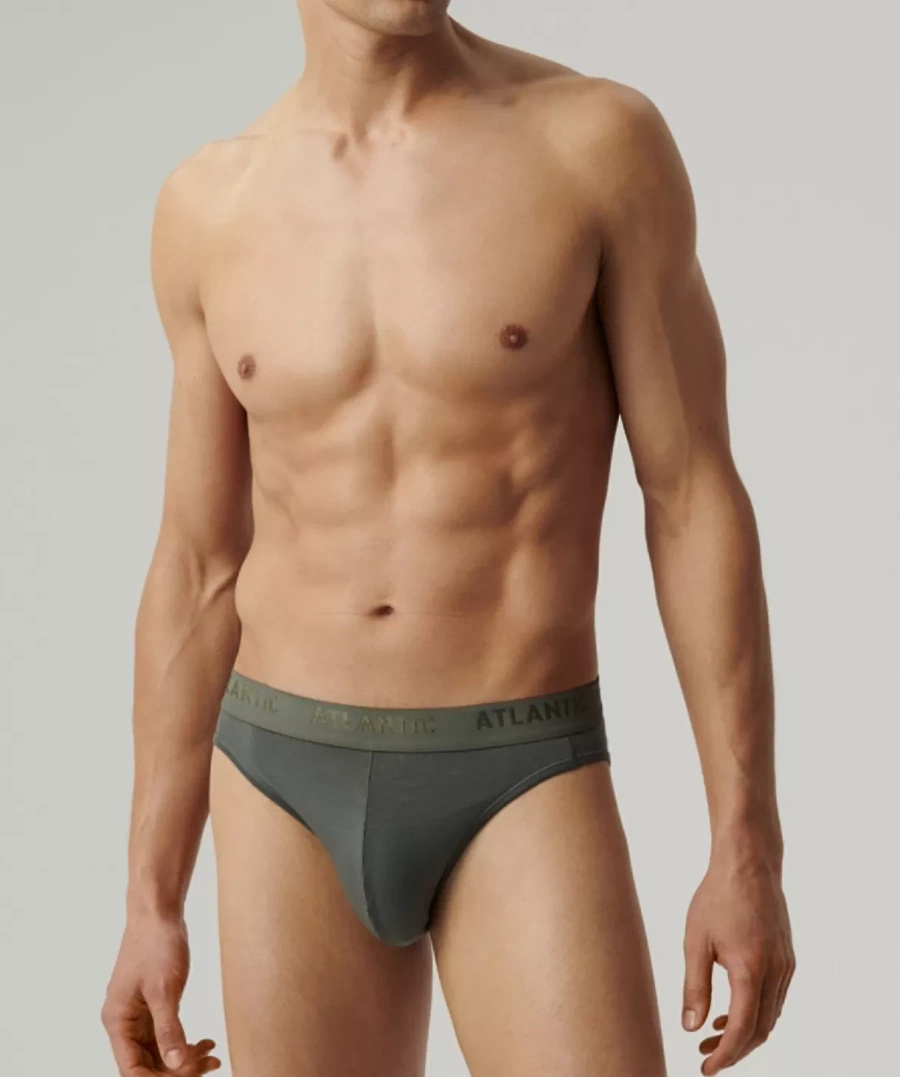 Atlantic Herren Slips – Bequeme Sportunterwäsche aus Modal und Pima Baumwolle, Elastischer Bund, Atmungsaktiv, Grün/Grau/Beige, Frühling/Sommer 2025 Kollektion