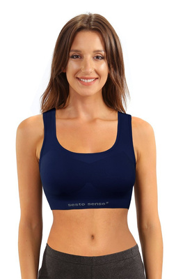 Sesto Senso Damen Seamless Sport-BH – Bequemer Sporttop mit Doppelmaterial, Atmungsaktiv und Schnelltrocknend, Ideal für Fitness und Crossfit, Blau, Poliamid-Elastan Mix
