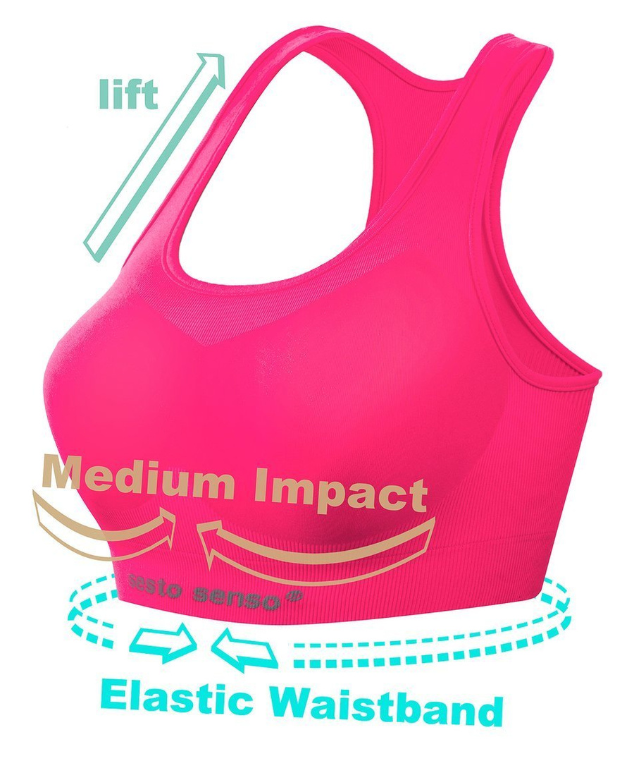 Sesto Senso Damen Seamless Sport-BH – Nahtloser Top, Doppelschicht, Atmungsaktiv, Schnelltrocknend, Elastisch, Für Fitness & Crossfit, Rosa, Poliamid-Elastan Mix