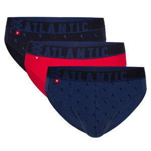 Atlantic Herren Sport Slips – Bequeme Unterwäsche aus Baumwolle, 3er Pack mit Print, Farben: Rot, Marineblau, Blau, Elastischer Bund, Für Sportliche Aktivitäten, Größe: M-XL