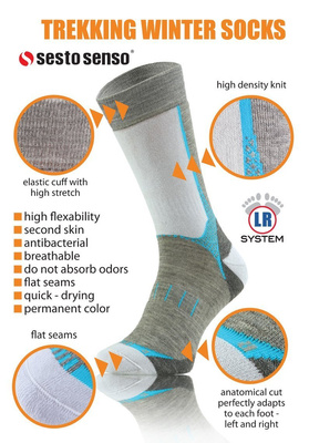Sesto Senso Trekking Winter Wollsocken – Warme, Atmungsaktive Trekking-Socken mit Verstärkungen, Antibakteriell, Für Herren und Damen, Grau/Mehrfarbig, Ideal für Herbst/Winter Outdoor-Aktivitäten und Sport