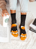 Damen Socken Wzorzyste 200 Schwarz mit Fuchs und Punkten