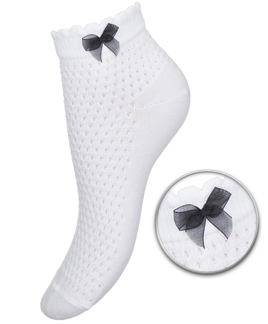 Damen-Socken Serie Ajour mit Schleife Weiß