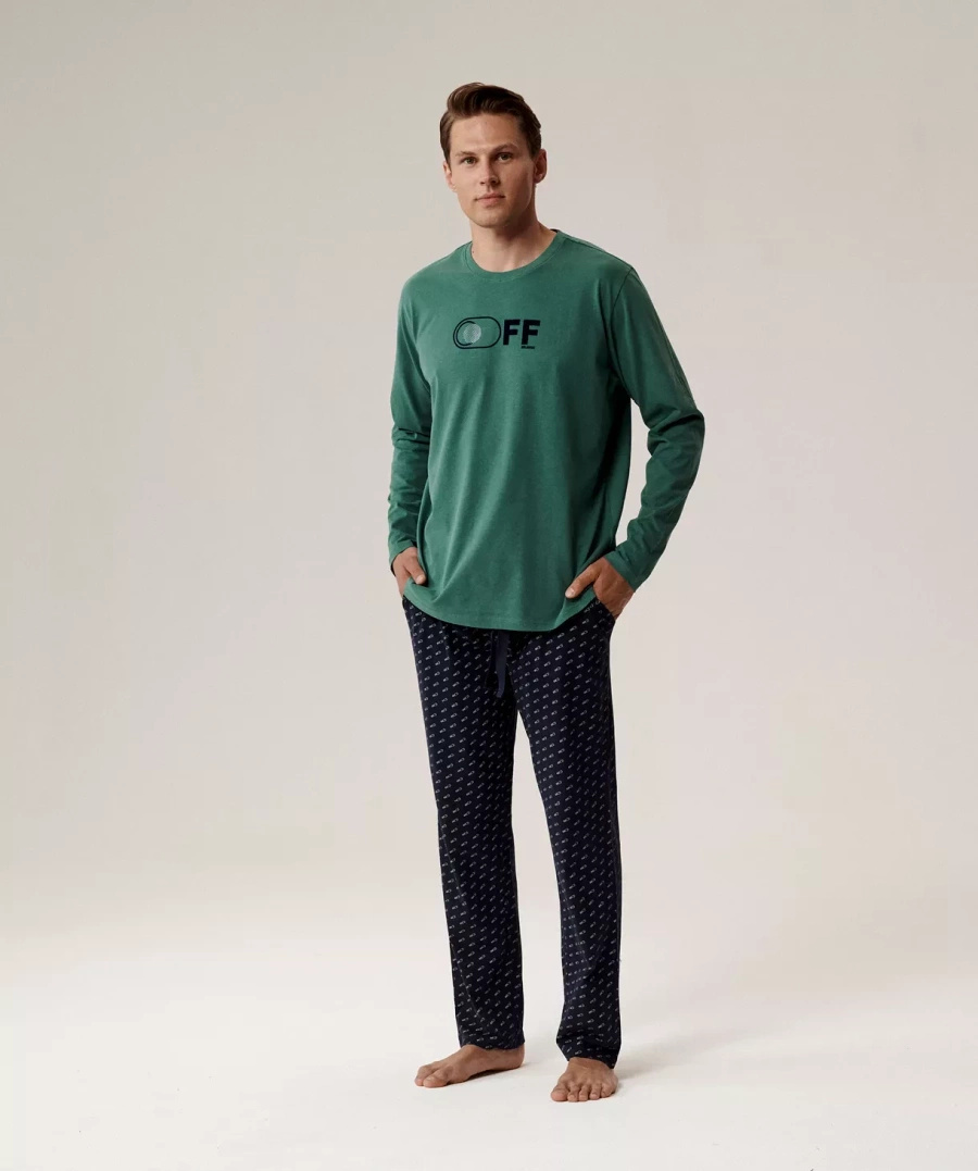Herren Pyjama nmp-390 Grau/Marine/Grün/Blau