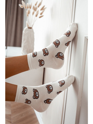 Damen-Teddybär-Kopfsocken, Farbe Beige, Größe 37-41