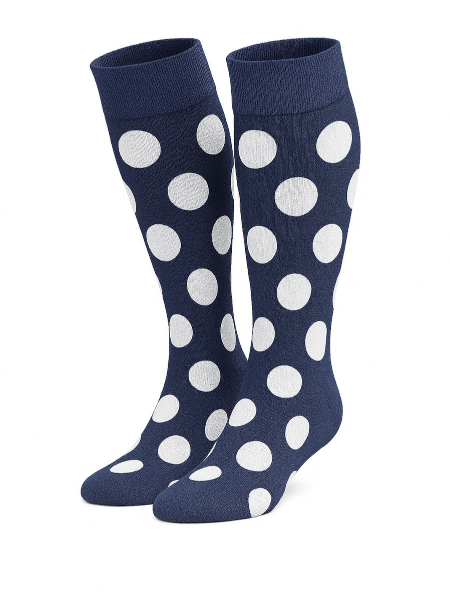 Damenkniestrümpfe Serie Punkte Blau, Weiß