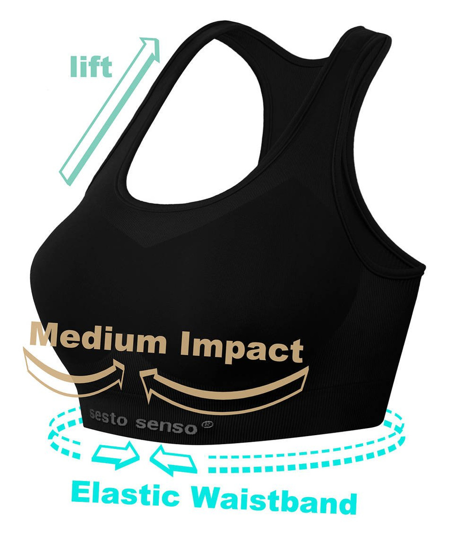 Sesto Senso Damen Seamless Sport Top – Nahtloses Sport-BH-Top mit Thermoregulierung, Atmungsaktiv, Elastisch, Schwarz, Poliamid-Elastan, Fitness & Training