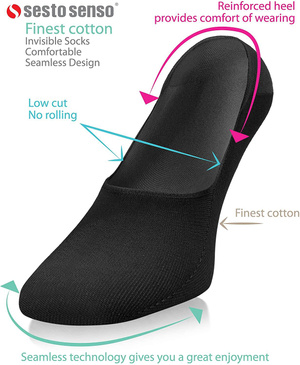 Sesto Senso Herren Ballerina Socken – Bequeme Mikrostoppen aus Baumwolle, Atmungsaktiv, Verstärkte Ferse, Nahtlose Technologie, Ideal für Alltag und Besondere Anlässe, Schwarz