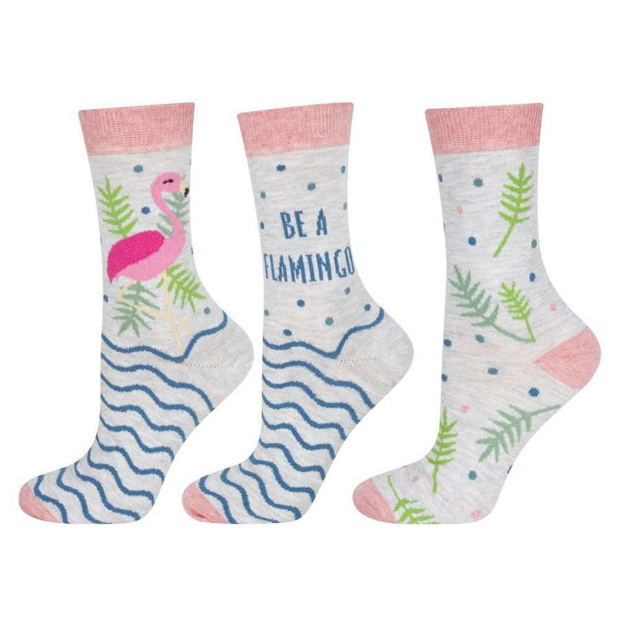 2x SOXO Damen Socken aus Baumwolle mit Flamingos, die nicht zusammenpassen