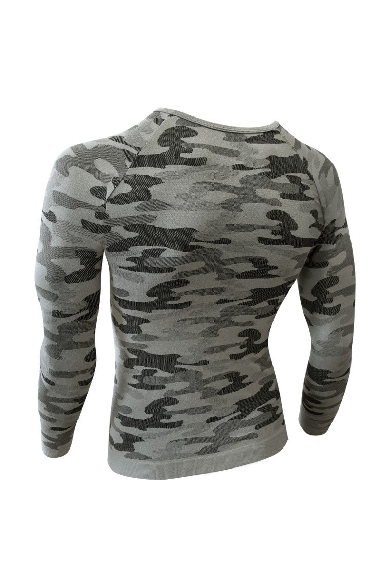 Sesto Senso Herren Thermoaktive Funktionsshirt – Nahtlos, Atmungsaktiv, 4-Wege-Stretch, Antiallergen, Langarm, Poliamid, Sportbekleidung für Winter, Camouflage Design, Hellgrau