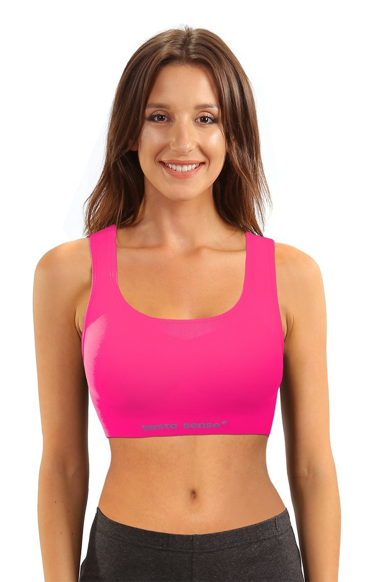 Sesto Senso Damen Seamless Sport-BH – Nahtloser Top, Doppelschicht, Atmungsaktiv, Schnelltrocknend, Elastisch, Für Fitness & Crossfit, Rosa, Poliamid-Elastan Mix