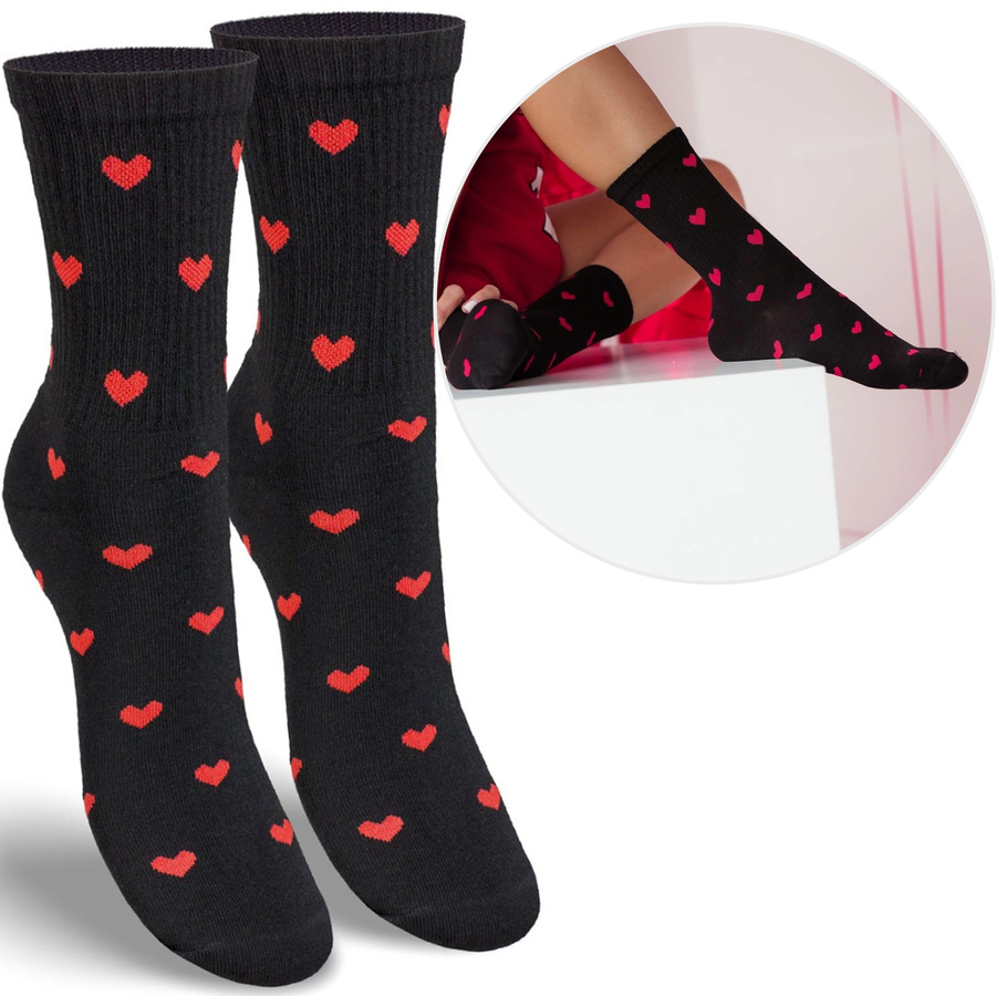 Damensocken Wzorzyste 200 Schwarz mit Herzen