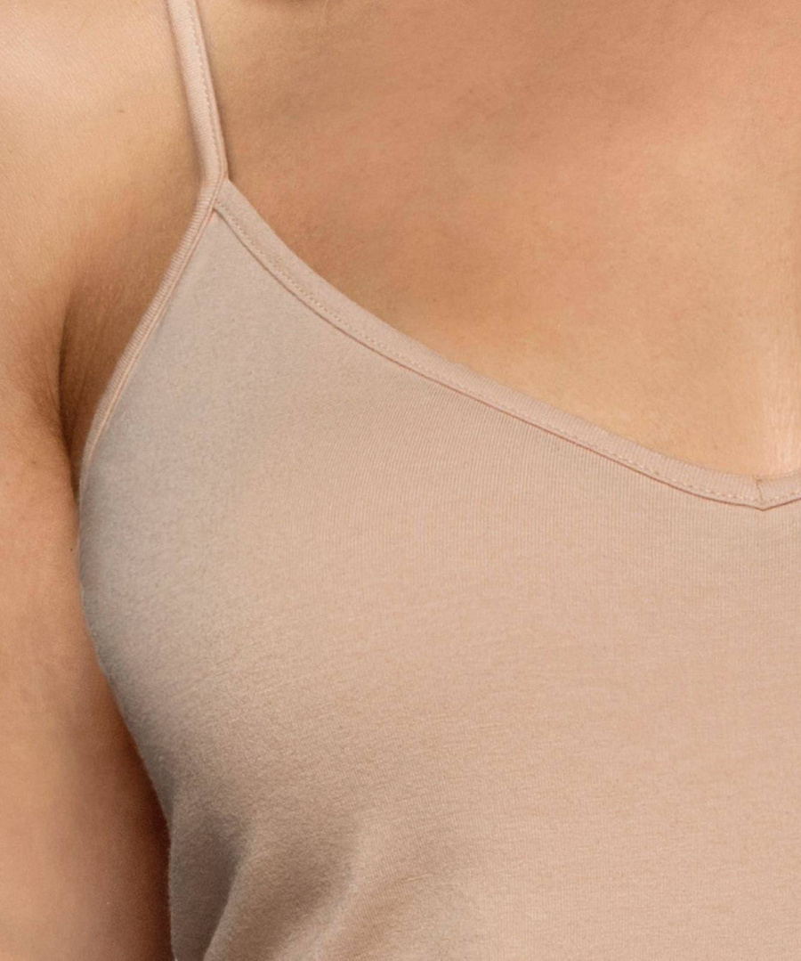 Atlantic Damen Top – Bequeme Baumwollmischung, Beige, 95% Baumwolle, 5% Elastan, Basic Kollektion, Ärmelloses Design, Ideal für Alltag und Freizeit, Ohne Muster, Neue Kollektion