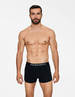 Henderson Herren Boxer Shorts – Bequeme Unterwäsche aus Baumwolle mit Elastan, Längerer Schnitt, Breiter Bund mit Logo, Nahtloser Beinabschluss, Schwarz, Modell 35218, Premium Linie, Vielseitig, Klassisch