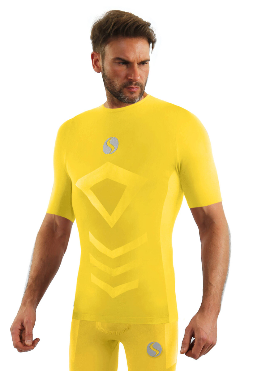 Sesto Senso Herren T-Shirt Kurzarm Thermo Active CL39 – Atmungsaktiv, Nahtlos, Antiallergisch, Elastisch, Für Sport und Outdoor, Poliamid, Gelb, Sportliche Funktionskleidung für Männer