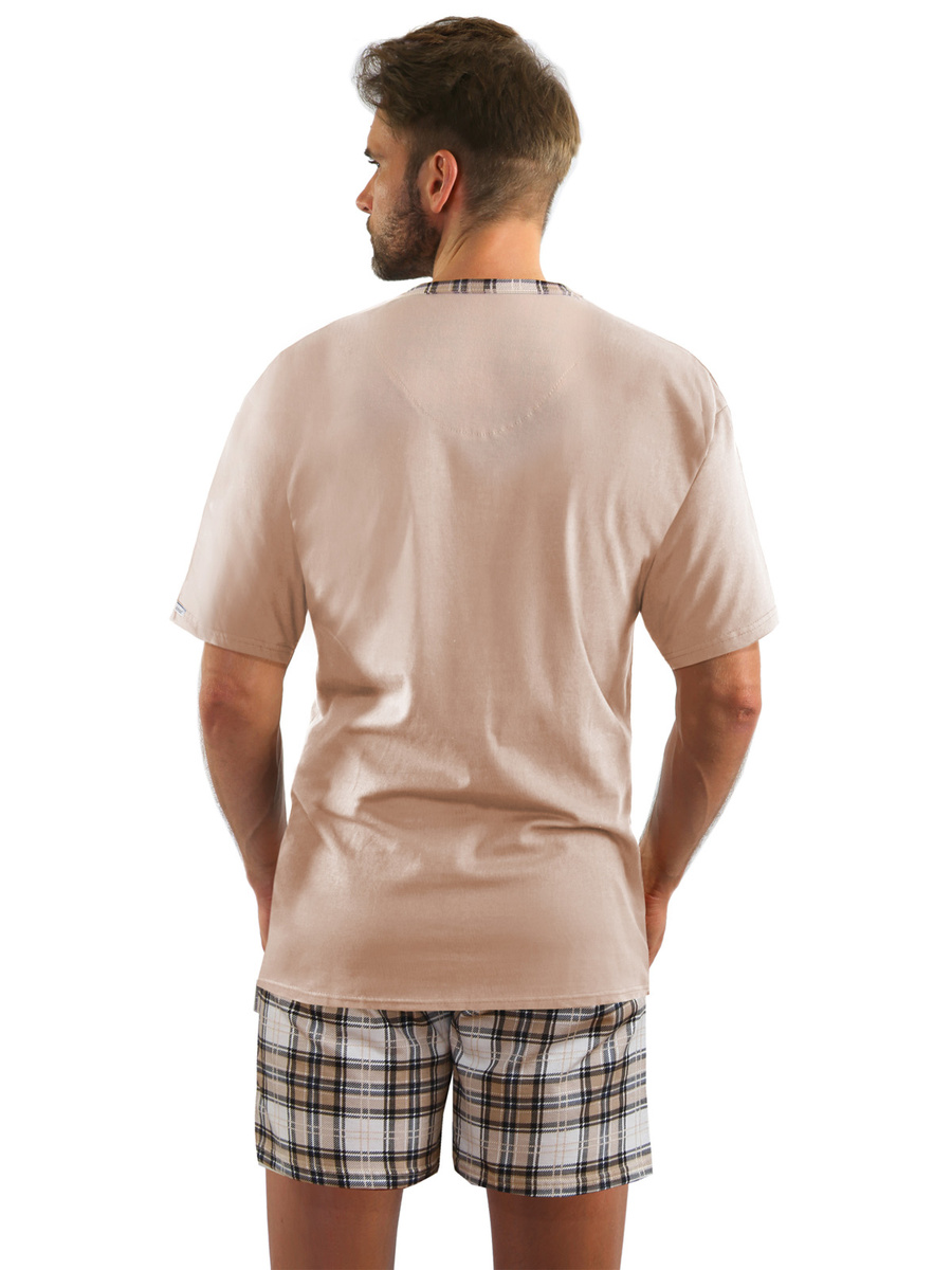 Schlafanzug Herren Kurzarm Shorts Hellbeige