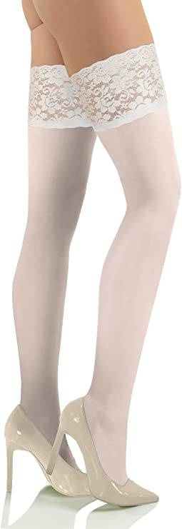 Sesto Senso Damen Pończochy Samonośne Nicole – Elegante 50 DEN Strümpfe mit Spitze und Silikon, Mikrofaser-Elastan, Blickdicht, Weiß, Größe 1/2 oder 3/4, Komfort und Stil für jeden Anlass