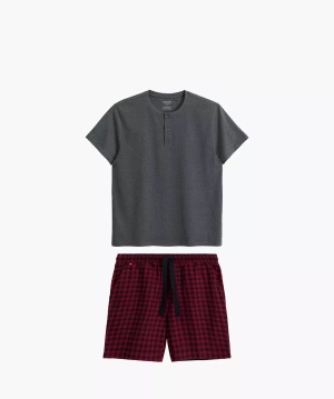 Herren Schlafanzug Serie nmp-397 Grau Rot