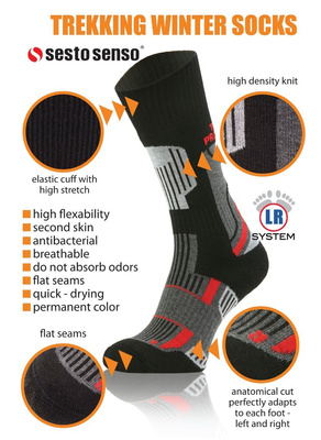 Sesto Senso Trekking Winter Wollsocken – Warme, Atmungsaktive Trekking-Socken mit Verstärkungen, Antibakteriell, Für Herren und Damen, Grau/Mehrfarbig, Ideal für Herbst/Winter Outdoor-Aktivitäten und Sport