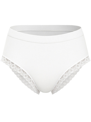 Gerippter Damenschlüpfer mit Spitze Weiß 6108