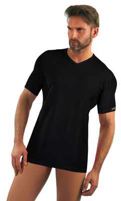 Sesto Senso Herren T-Shirt mit V-Ausschnitt – Weiches Baumwoll-Elastan Material, Flache Nähte, Komfort und Stil, Ideal für Alltag, Schwarz, Kurzarm, Made in Poland