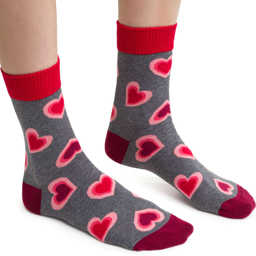 Damensocken Art. 136 Grau mit Herzen