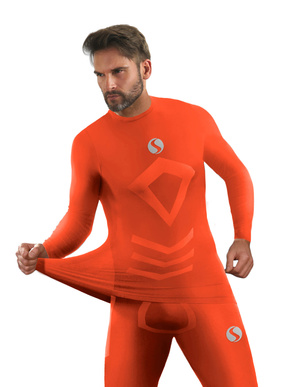 Sesto Senso Herren Thermoaktive Langarmshirt – Atmungsaktiv, Nahtlos, 4-Wege-Stretch, Sportbekleidung für Winter, Poliamid-Elastan, Orange, Komfortabel und Funktionell