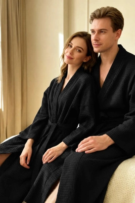 S BATHROBE WAFFLE BLACK XS