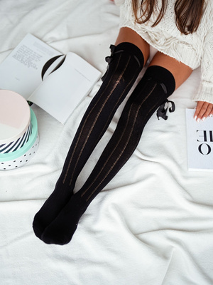 Zakolanówki DAMSKIE ażurowe ze WSTĄŻKĄ Milena